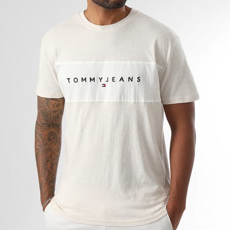 Tommy Jeans - Tee Shirt Color Block Linear Logo 1933 Beige Chiné Blanc