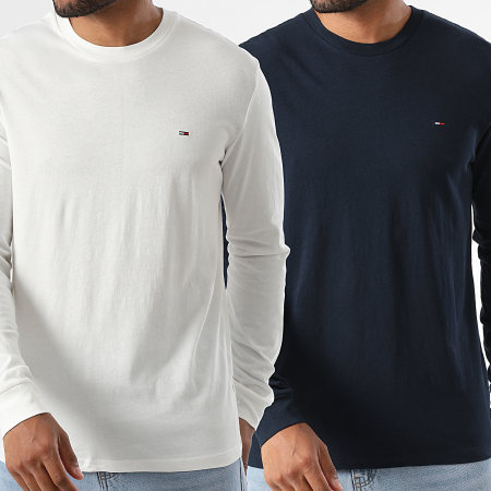 Tommy Jeans - Lot De 2 Tee Shirt Manches Longues TJM 2148 Blanc Bleu Marine
