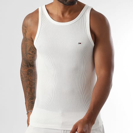 Tommy Jeans - Débardeur Côtelé Slim Classic Flag Ribbed 1927 Blanc