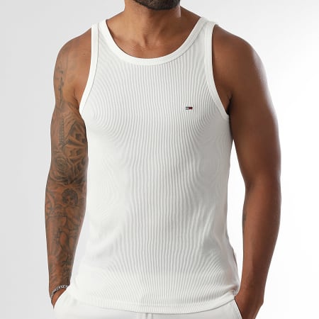 Tommy Jeans - Débardeur Côtelé Slim Classic Flag Ribbed 1927 Blanc