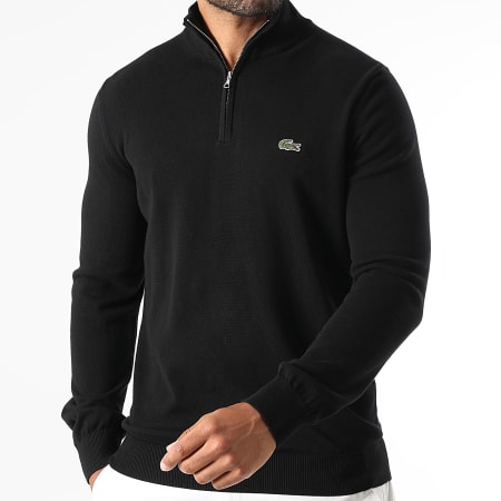 Felpa con logo ricamato in coccodrillo e scollo a zip, vestibilità  regolare, nero