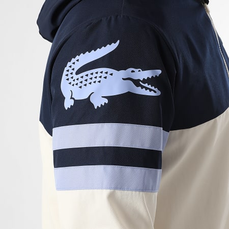 Lacoste - Veste Zippée Capuche Logo Brodé Crocodile Beige Clair Bleu Marine Bleu Clair