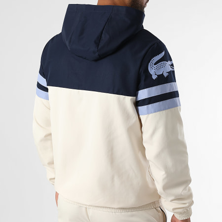 Lacoste - Veste Zippée Capuche Logo Brodé Crocodile Beige Clair Bleu Marine Bleu Clair