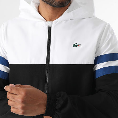 Lacoste - Negro Blanco Azul Real Cocodrilo Logo Chaqueta con capucha y cremallera