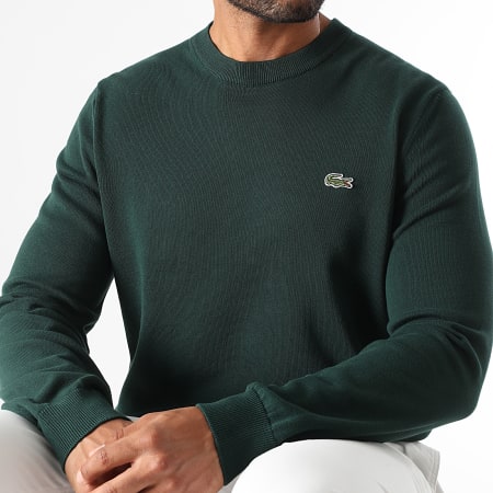 Lacoste - Pull Logo Brodé Crocodile Regular Fit Vert Bouteille