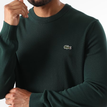Lacoste - Pull Logo Brodé Crocodile Regular Fit Vert Bouteille