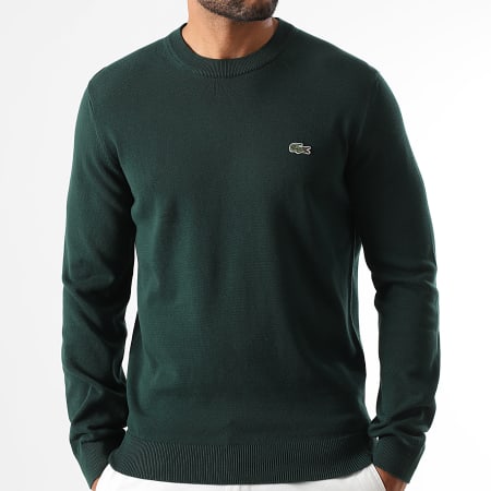Lacoste - Pull Logo Brodé Crocodile Regular Fit Vert Bouteille