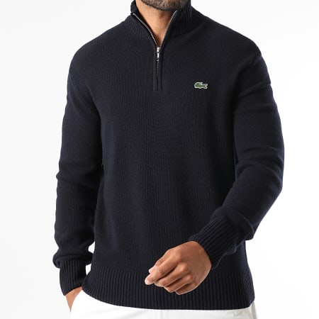 Lacoste - Pull Col Zippé Logo Brodé Crocodile Bleu Marine