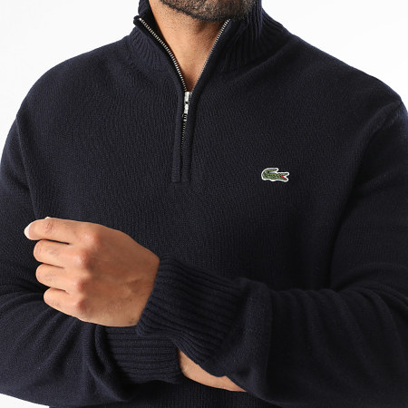 Lacoste - Pull Col Zippé Logo Brodé Crocodile Bleu Marine