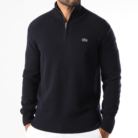 Lacoste - Pull Col Zippé Logo Brodé Crocodile Bleu Marine
