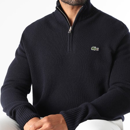 Lacoste - Pull Col Zippé Logo Brodé Crocodile Bleu Marine