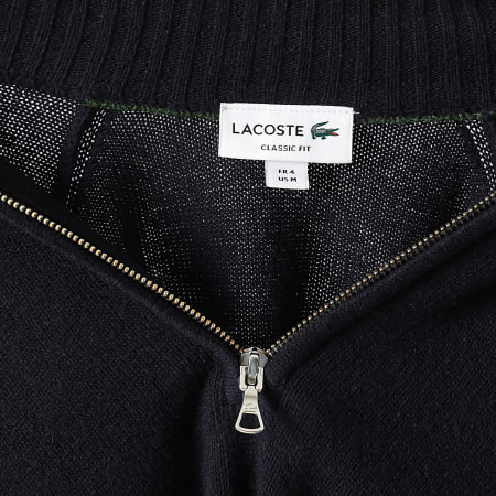 Lacoste - Pull Col Zippé Logo Brodé Crocodile Bleu Marine