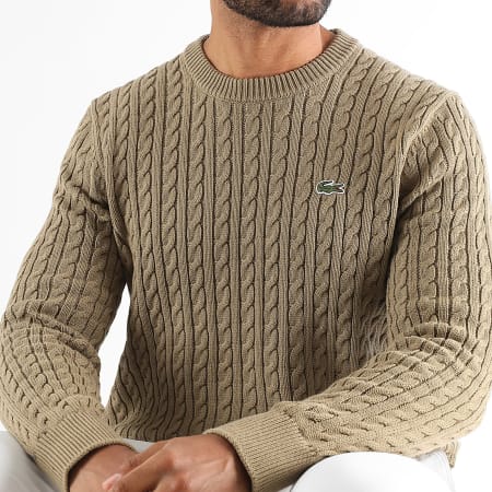 Lacoste - Pull Maille Regular Fit Logo Brodé Crocodile Beige Foncé