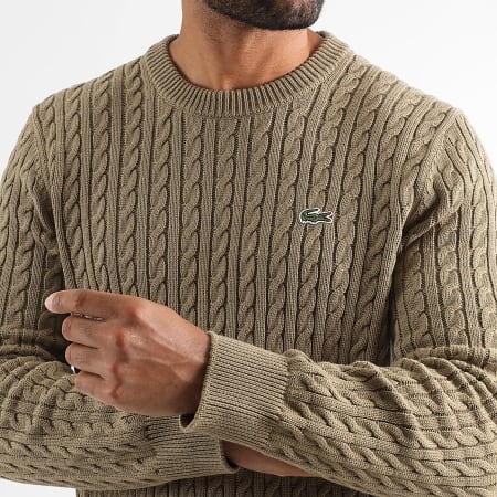 Lacoste - Pull Maille Regular Fit Logo Brodé Crocodile Beige Foncé