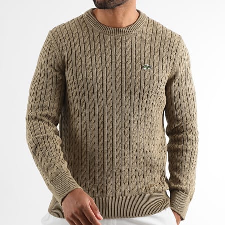 Lacoste - Pull Maille Regular Fit Logo Brodé Crocodile Beige Foncé