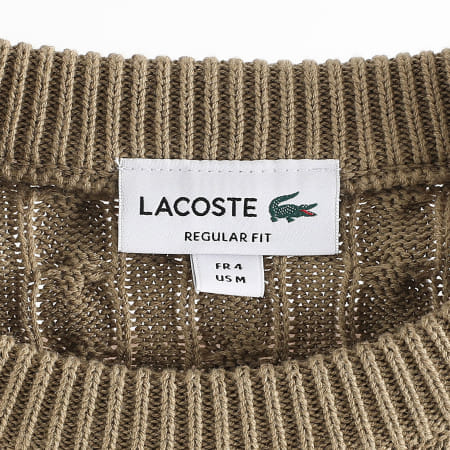Lacoste - Pull Maille Regular Fit Logo Brodé Crocodile Beige Foncé