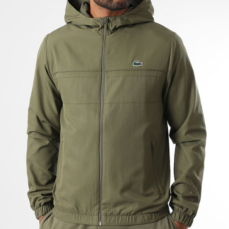 Lacoste - Chaqueta con capucha y cremallera y logotipo de cocodrilo verde caqui