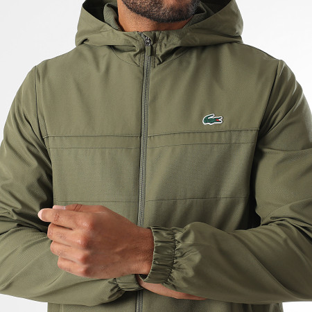 Lacoste - Chaqueta con capucha y cremallera y logotipo de cocodrilo verde caqui
