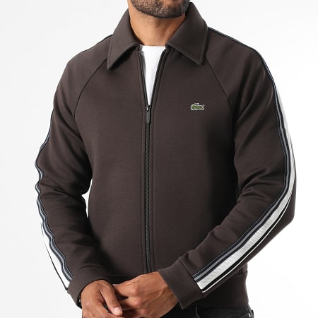 Lacoste - Chaqueta con cremallera y logotipo bordado de cocodrilo marrón