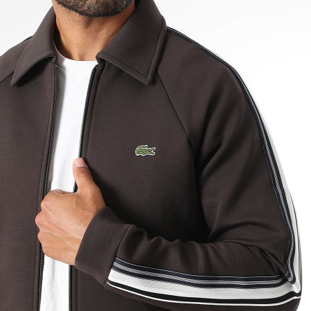 Lacoste - Chaqueta con cremallera y logotipo bordado de cocodrilo marrón