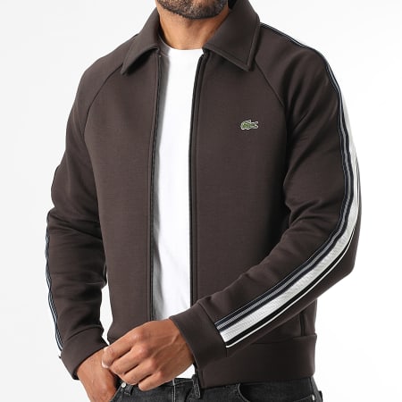 Lacoste - Chaqueta con cremallera y logotipo bordado de cocodrilo marrón