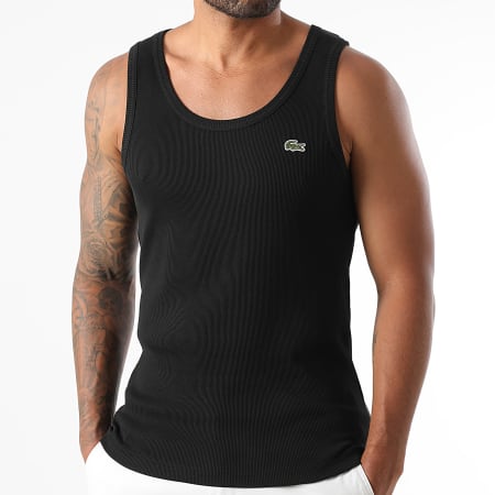 Lacoste - Débardeur Côtelé Slim Fit Logo Brodé Crocodile Noir
