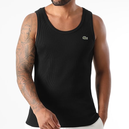 Lacoste - Débardeur Côtelé Slim Fit Logo Brodé Crocodile Noir