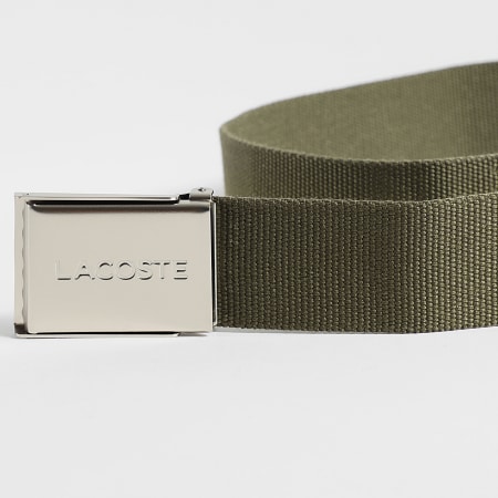 Lacoste - Ceinture Plaque Avec Logo Brodé Crocodile Vert Kaki