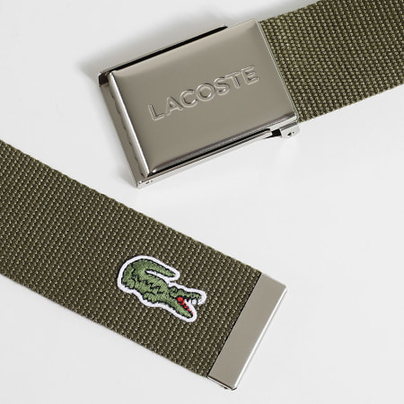 Lacoste - Ceinture Plaque Avec Logo Brodé Crocodile Vert Kaki