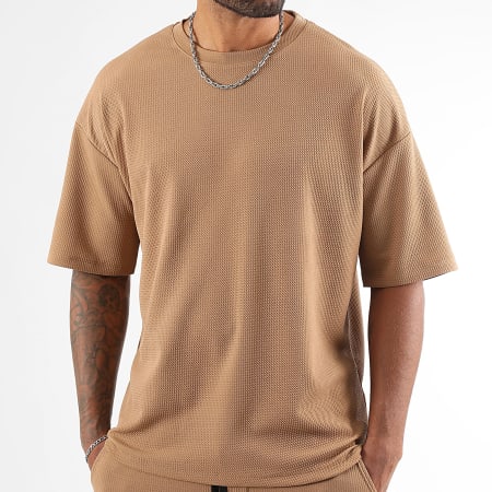 LBO - Ensemble Tee Shirt Large Et Short Cargo Texturé Waffle 2070 Camel