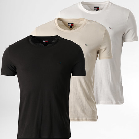 Tommy Jeans - Lot De 3 Tee Shirts Slim 1579 Blanc Beige Noir