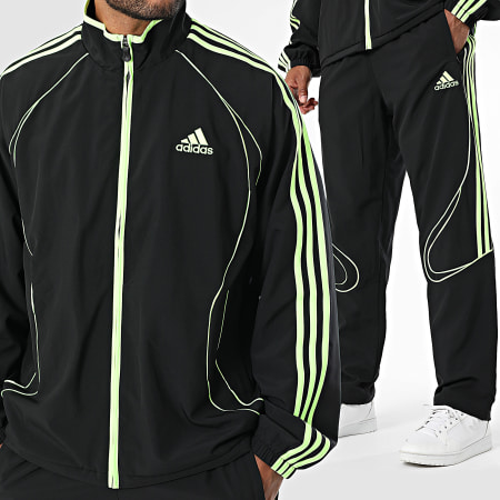 Adidas Sportswear - Ensemble De Survetement A Bandes Teamgeist JW5866 JW5869 Noir Vert Fluo