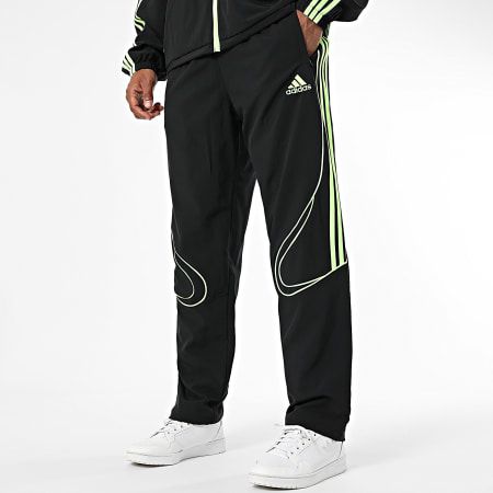 Adidas Sportswear - Ensemble De Survetement A Bandes Teamgeist JW5866 JW5869 Noir Vert Fluo