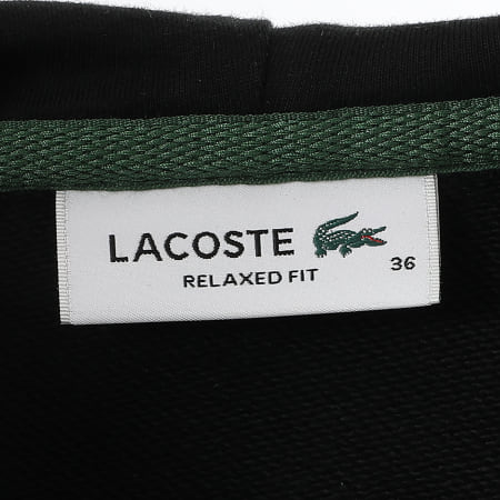 Lacoste - Sweat Capuche Zippé Femme Relaxed Fit Logo Brodé Crocodile Noir