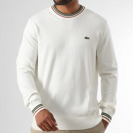Lacoste - Pull Logo Brodé Crocodile Blanc