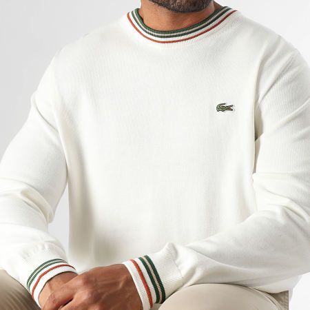Lacoste - Pull Logo Brodé Crocodile Blanc