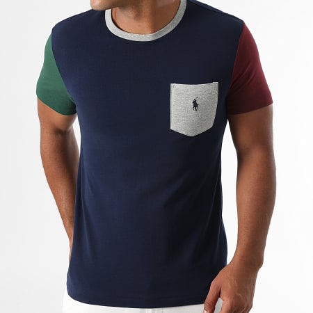 Polo Ralph Lauren - Tee Shirt Poche Custom Slim Fit Original Player Bleu Marine Bordeaux Vert