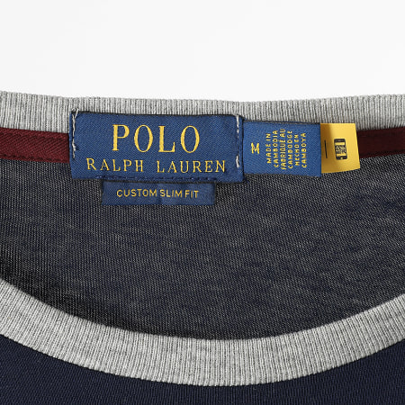 Polo Ralph Lauren - Tee Shirt Poche Custom Slim Fit Original Player Bleu Marine Bordeaux Vert