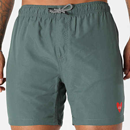 Luxury Lovers - Short De Bain Small Heart Vert Kaki Rouge