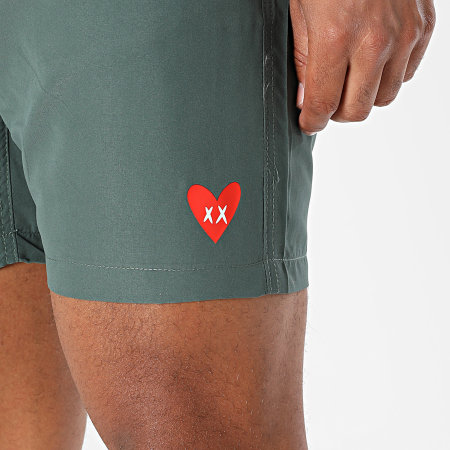 Luxury Lovers - Short De Bain Small Heart Vert Kaki Rouge