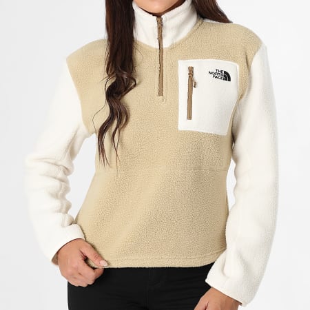 Felpa donna Yumiori A8E89 Beige Bianco in pile con collo a zip