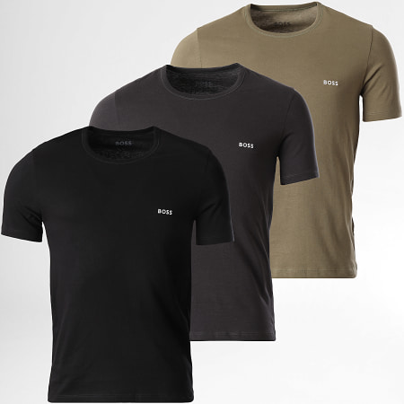 BOSS - Lot De 3 Tee Shirts 50532468 Vert Kaki Gris Anthracite Noir