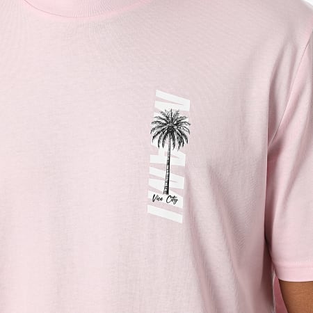 Luxury Lovers - Tee Shirt Oversize Large Chest Miami Palm Rose Blanc