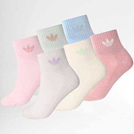 Adidas Originals - Set van 6 paar sokken JV8602 Roze Lichtblauw Lichtgroen Beige Wit
