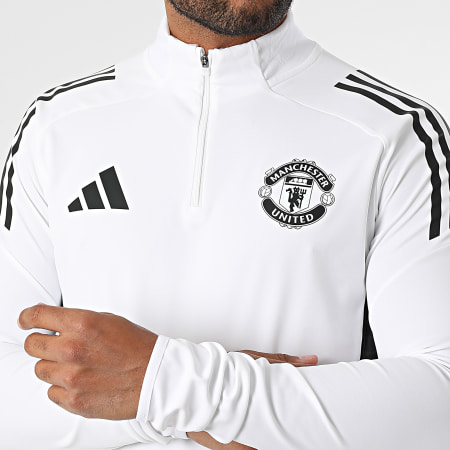 Adidas Sportswear - Sweat Col Montant Zippé A Bandes Manchester United JP3125 Blanc Violet
