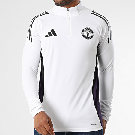 Adidas Sportswear - Sweat Col Montant Zippé A Bandes Manchester United JP3125 Blanc Violet