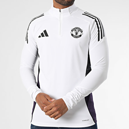 Adidas Sportswear - Sweat Col Montant Zippé A Bandes Manchester United JP3125 Blanc Violet