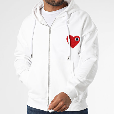 ADJ Sweat Capuche Zippé Coeur Chic Blanc Rouge