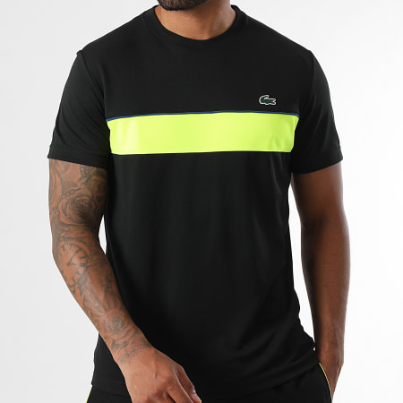Lacoste - Tee Shirt Regular Fit Logo Crocodile Noir Jaune Fluo