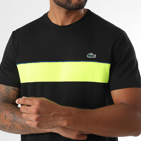 Lacoste - Tee Shirt Regular Fit Logo Crocodile Noir Jaune Fluo